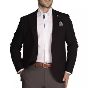 Taylor Byrd Mens Solid Black Blazer Brushed Stretch  Cotton 44R